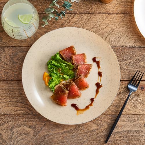 PLASTICPRO 32 Pack Elegant Disposable Plastic Plates Combo Set Includes 16 Dinner Plates and 16 Salad Plate Heavy Duty Fancy Party Plates Pink Granite Plate with Gold rim - Image 3