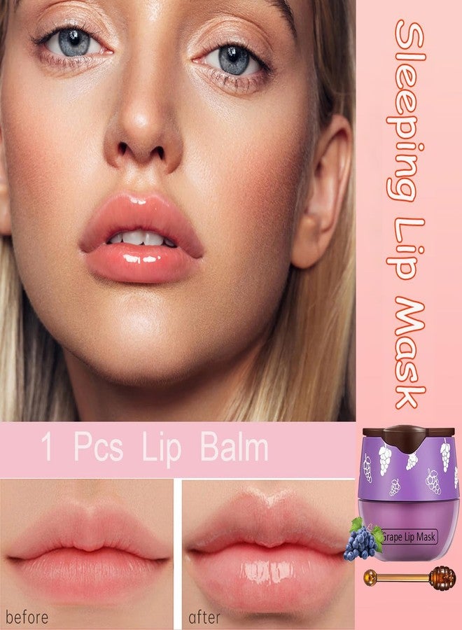 TIRDET 1 PCS Bee Lip Balm Honey Pot, Exfoliating Grape Sleeping Lip Mask Overnight with Sticks, Prevention Dry Hydrating and Crack Scrubs - Image 4