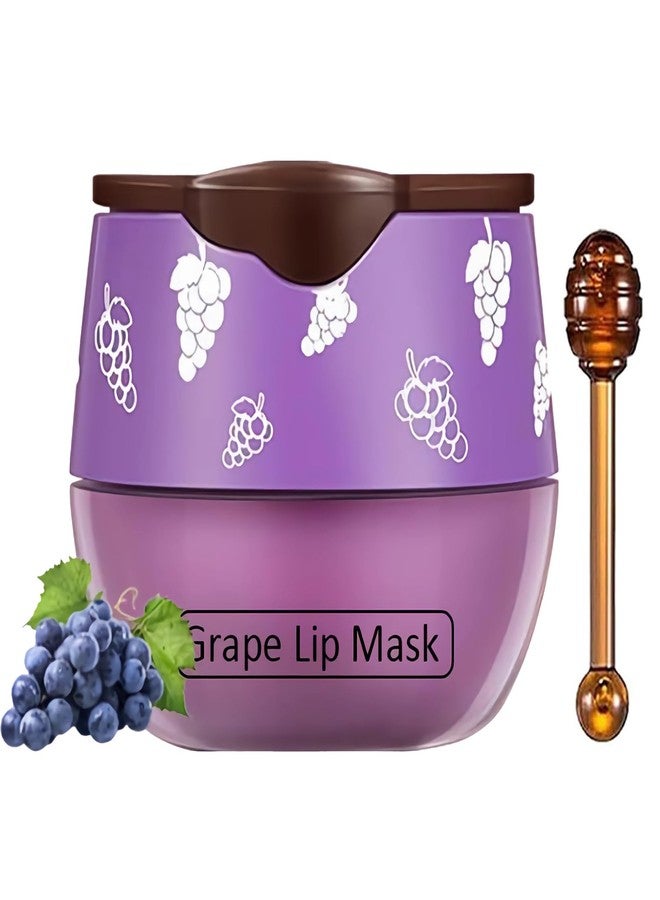 TIRDET 1 PCS Bee Lip Balm Honey Pot, Exfoliating Grape Sleeping Lip Mask Overnight with Sticks, Prevention Dry Hydrating and Crack Scrubs - Image 1
