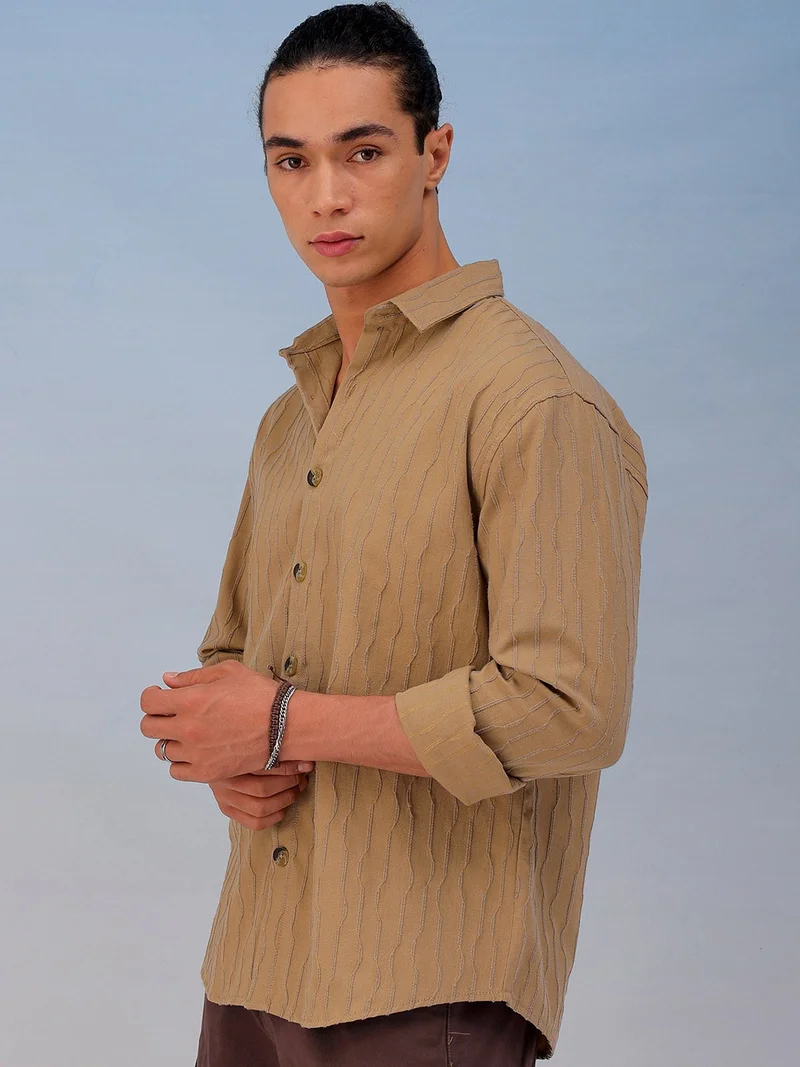 ذا انديان كراج كو Men Relaxed Fit Solid Full Sleeves Cutaway Collar Resort Wear Shirt