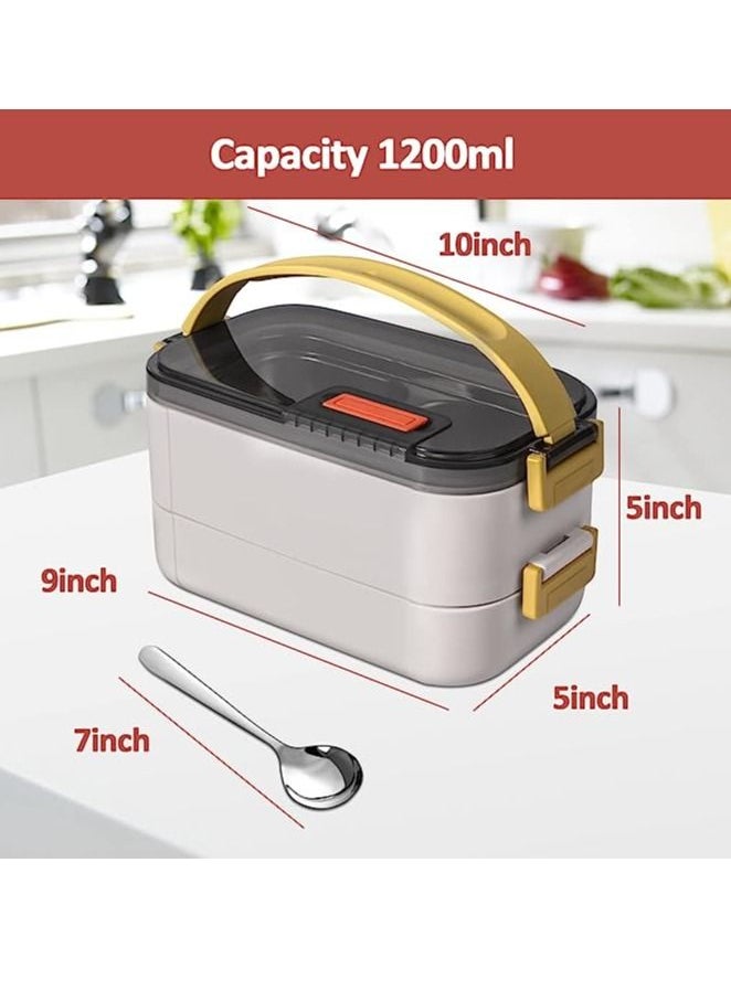 Bento Lunch Box for Adults & Kids, Reusable Stainless Steel Handheld Portable 2 Layers Meal Box, 1200ml Leakproof Food Storage Containers, Microwave Dishwasher Safe Lunch Box with Spoon - Beige - pzsku/ZC446B2C257C79473320CZ/45/_/1686711596/0b8ccba3-8375-4ad8-b98e-f2dc0ec75b80