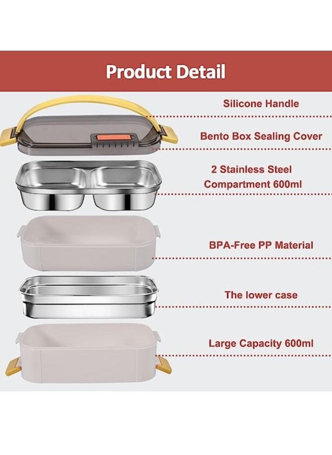 Bento Lunch Box for Adults & Kids, Reusable Stainless Steel Handheld Portable 2 Layers Meal Box, 1200ml Leakproof Food Storage Containers, Microwave Dishwasher Safe Lunch Box with Spoon - Beige - pzsku/ZC446B2C257C79473320CZ/45/_/1686711598/caeb30a2-fb5f-4870-9c07-1e873919dd44