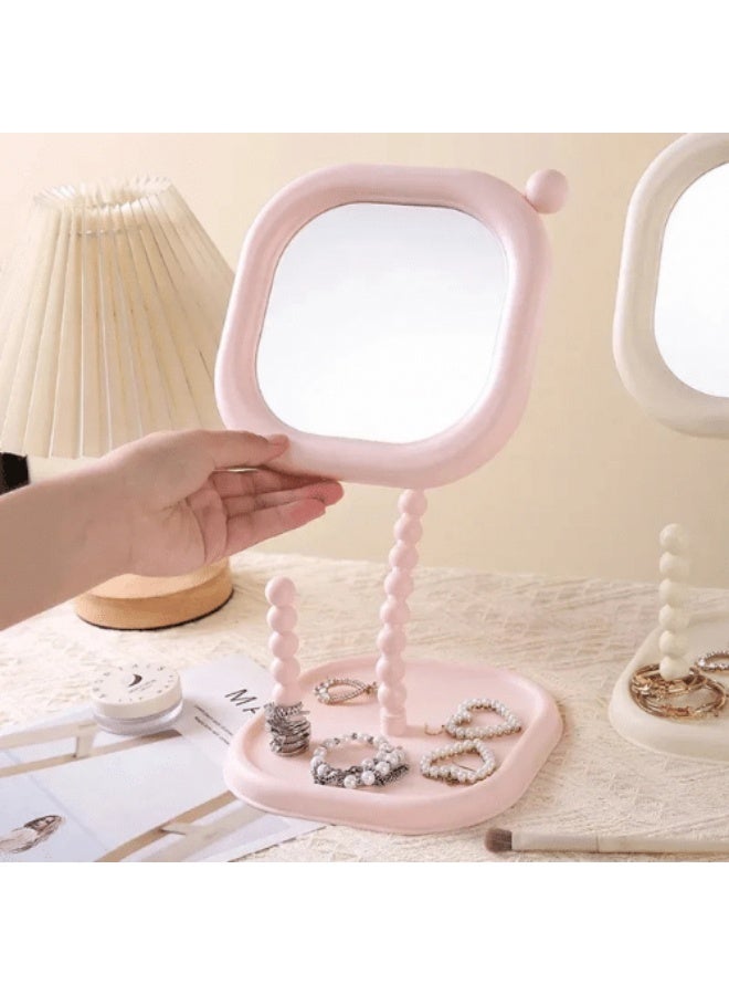 Cute-shaped makeup mirror for desk with accessory stand for girls and children, suitable for bedroom and bathroom - Image 2
