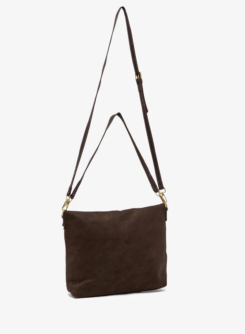 Ginger Suede Flap Shoulder Bag with Golden Accent