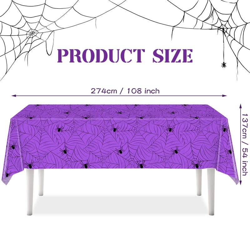 TREWAVE 3 Pack Halloween Spiderweb Tablecloth Rectangular Plastic Spider Web Table Cloth Large Size Table Covers for Home Decor Halloween Party Decorations 54"" x 108"" (Purple) - Image 2