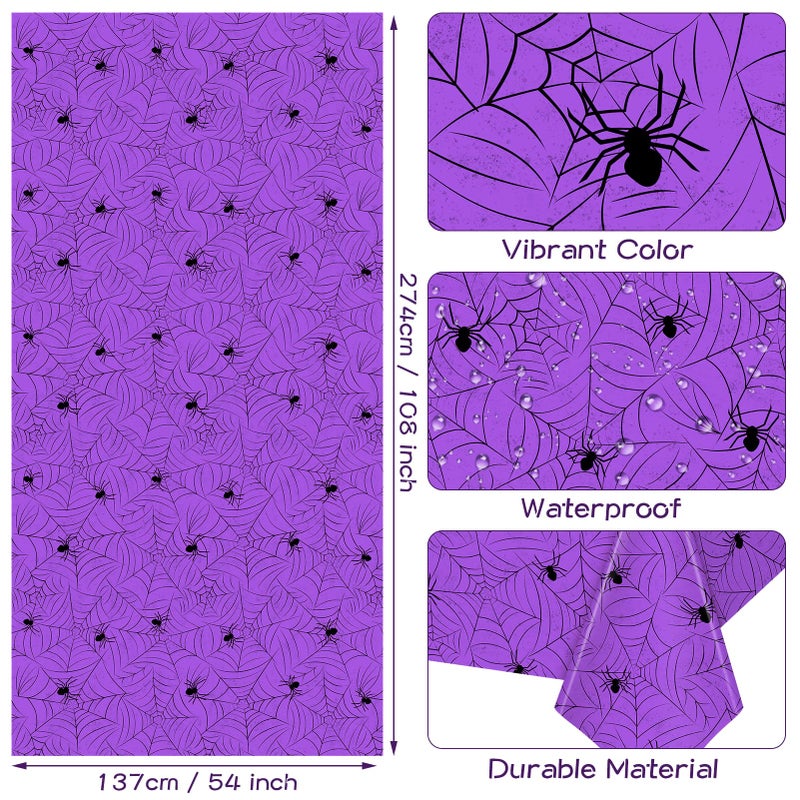 TREWAVE 3 Pack Halloween Spiderweb Tablecloth Rectangular Plastic Spider Web Table Cloth Large Size Table Covers for Home Decor Halloween Party Decorations 54"" x 108"" (Purple) - Image 3