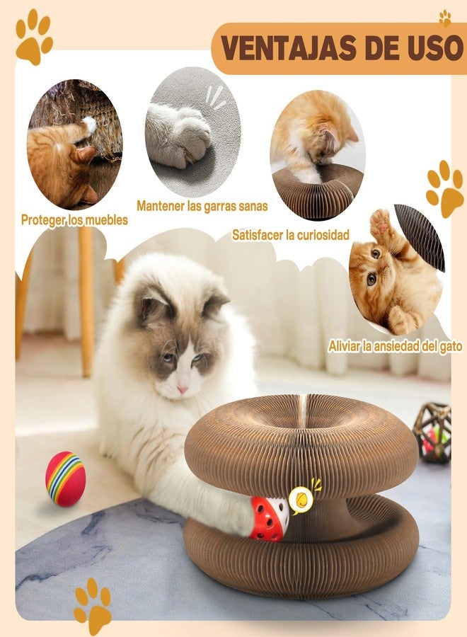 DoubleCare 2 PCS Magic Organ Cat Scratcher Board with 6 Balls, Foldable Recyclable Accordion Cats Toy with Ball and Track Adventure, Cat Scratching Pad, Retractable Reversible Furniture Protector(Brown) - Image 5