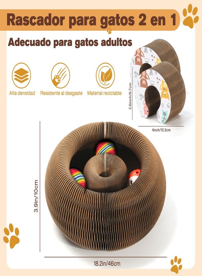 DoubleCare 2 PCS Magic Organ Cat Scratcher Board with 6 Balls, Foldable Recyclable Accordion Cats Toy with Ball and Track Adventure, Cat Scratching Pad, Retractable Reversible Furniture Protector(Brown) - Image 4