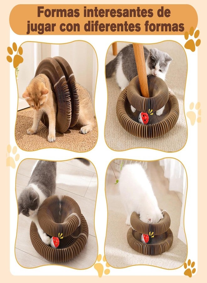 DoubleCare 2 PCS Magic Organ Cat Scratcher Board with 6 Balls, Foldable Recyclable Accordion Cats Toy with Ball and Track Adventure, Cat Scratching Pad, Retractable Reversible Furniture Protector(Brown) - Image 3