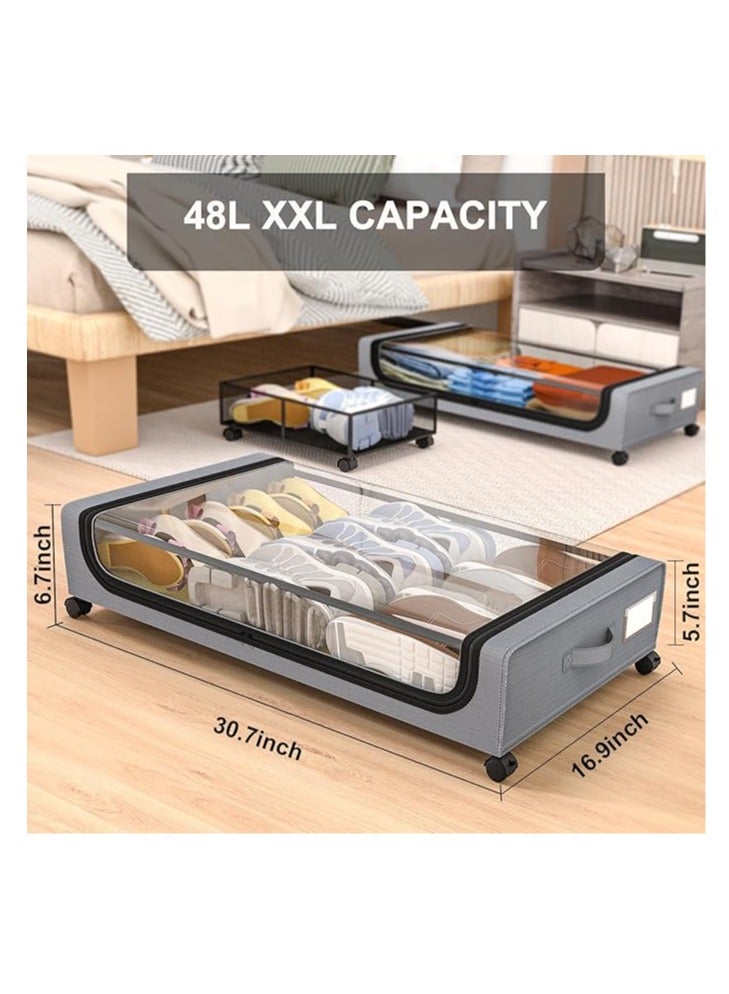 Arabest Under Bed Storage with Wheels, 2 Pack Under Bed Storage Containers, Large Under Bed Rolling Storage with Clear Window & Label, Bedroom Storage Organizer for Clothes, Shoes,Toys, Books, Blankets  - Image 2