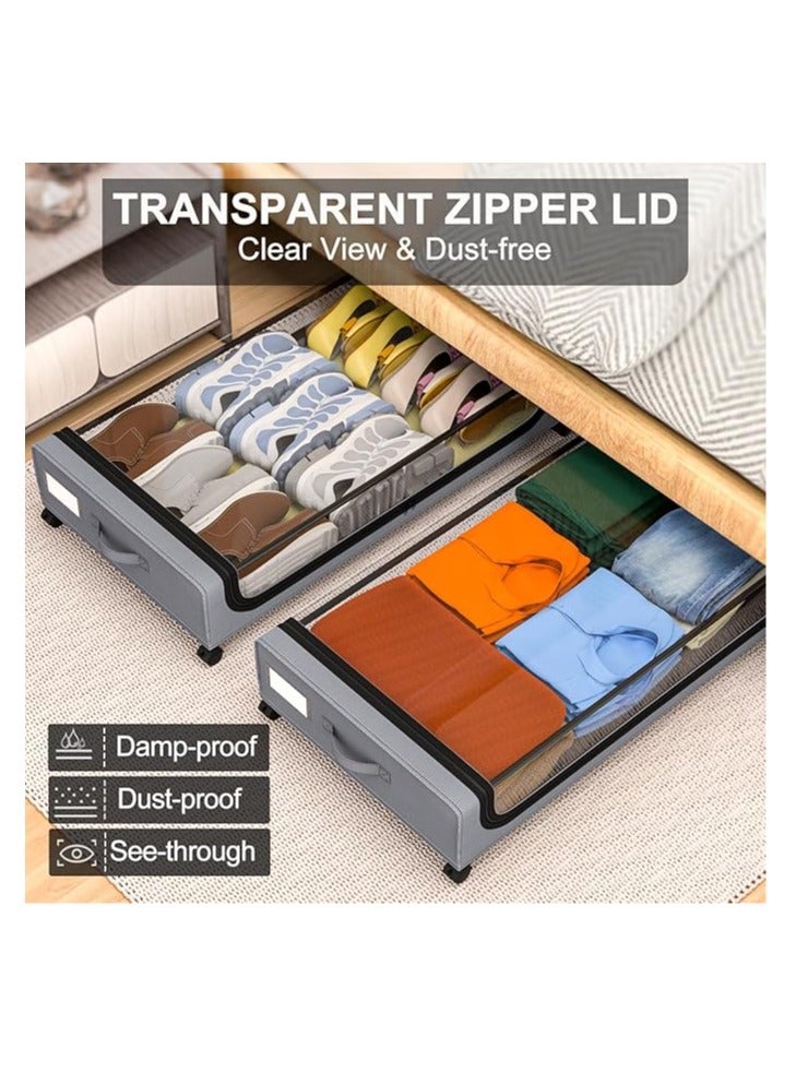 Arabest Under Bed Storage with Wheels, 2 Pack Under Bed Storage Containers, Large Under Bed Rolling Storage with Clear Window & Label, Bedroom Storage Organizer for Clothes, Shoes,Toys, Books, Blankets  - Image 4