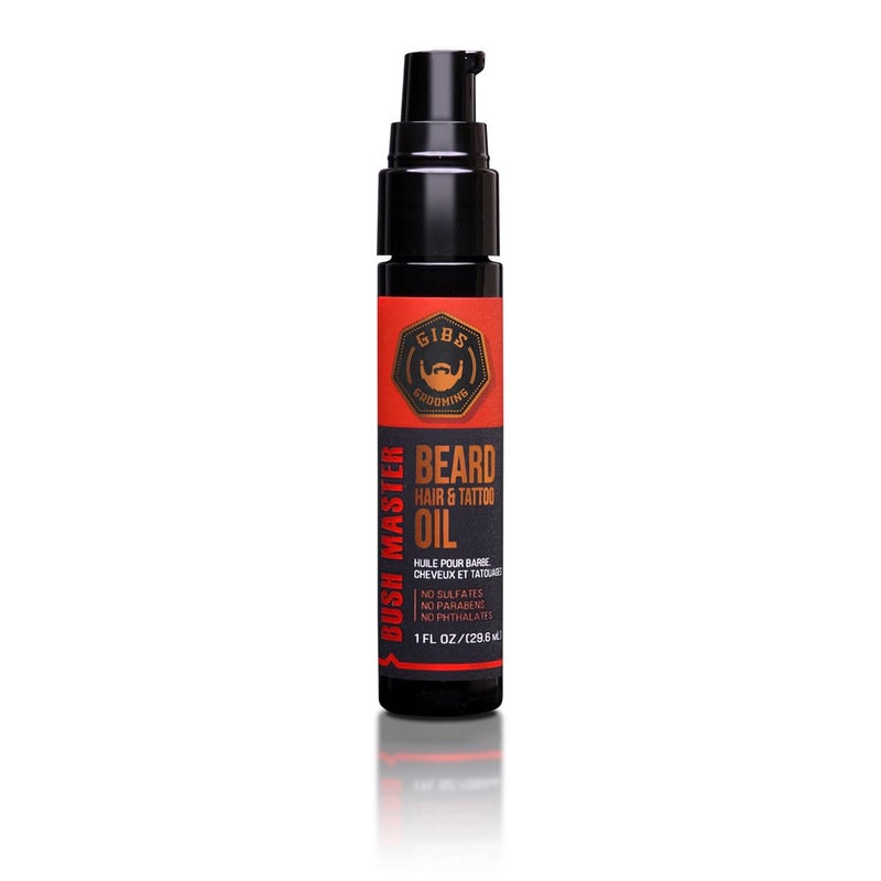 GIBS GROOMING Bush Master Beard, Hair & Tattoo Oil- All-Natural with Nutmeg, Leather, Vanilla & Musk Scent- Softens & Strengthens Beard Growth, Moisturizes Skin, 1 Fl Oz (Pack of 1) - Image 1