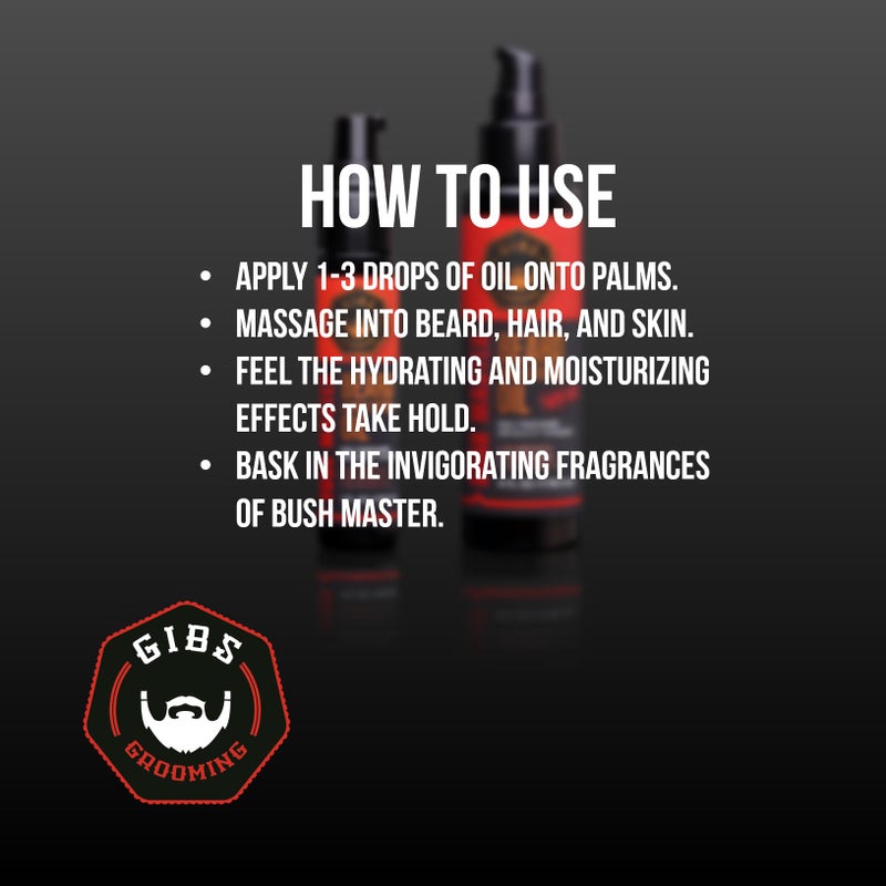 GIBS GROOMING Bush Master Beard, Hair & Tattoo Oil- All-Natural with Nutmeg, Leather, Vanilla & Musk Scent- Softens & Strengthens Beard Growth, Moisturizes Skin, 1 Fl Oz (Pack of 1) - Image 5