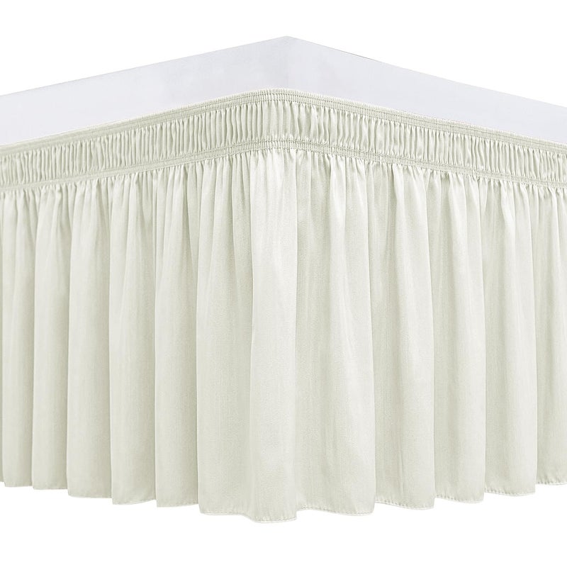 Biscaynebay Biscaynebay Wrap Around Bed Skirts for Queen Beds with Short Drop of 12 Ivory Adjustable Elastic Dust Ruffles Easy Fit Wrinkle Resistant Silky Luxurious Fabric Machine Washable