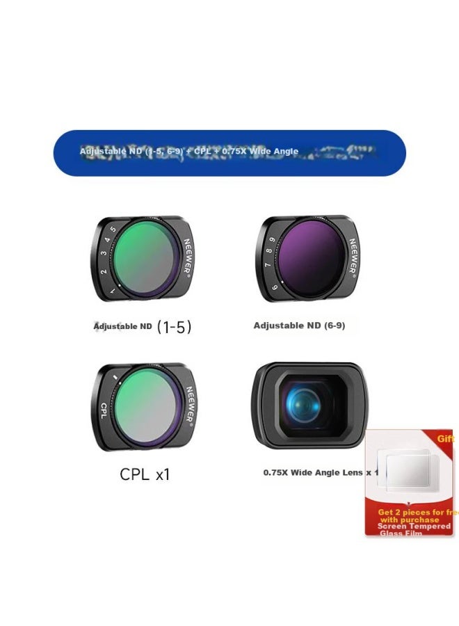 Neewer Neewer Adjustable Nd (1-5, 6-9) Cpl Polarizing Filter 0.75X Wide-Angle Lens For Dji Pocket 3, Outdoor Photography Camera Nd Filter Light Reducer