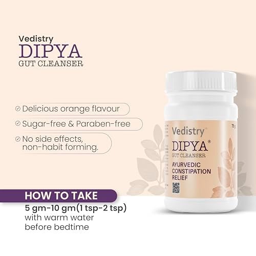 Vedistry Dipya Ayurvedic Gut Cleanser with Amalaki, Shunthi, Isabgol & Jeerak for Natural Constipation Relief | Relieves Constipation, Gas, Acidity & Bloating | Aids Digestion, Supports Daily Gut Health, Boost Immunity & Natural Detox | Safe for Long-Term Use - 75 Gm (Pack of 1) - Image 4