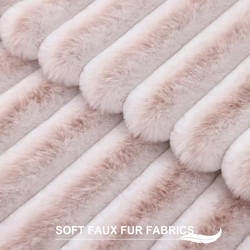 Pallene Faux Fur Plush Throw Pillow Covers 18x18 Set of 2, Luxury Soft Fluffy Striped Decorative Pillow Covers for Sofa, Couch, Living Room, Ombre Pink - Image 2