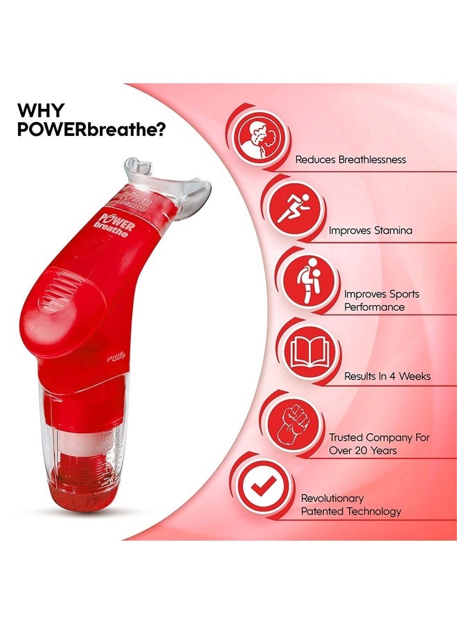 POWERbreathe جهاز تمارين التنفس، مدرب التنفس وأداة العلاج لتقوية عضلات التنفس ومساعدة سعة الرئة، مدرب عضلات الشهيق المحمول - أحمر، مقاومة ثقيلة - Image 2