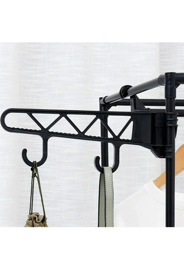 Simple Double-Row Storage Coat Rack, Home Bedroom Floor Storage Rack, Multifunctional Vertical Clothes Rack, Movable Coat Rack, Multi-Layer Reinforced Simple Clothes Rack with Hooks, Black - Image 4