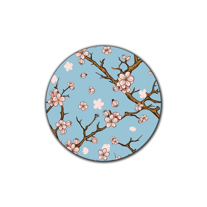 QJ CMJ Cherry Blossom Pattern Round Coaster Set - Made of Recycled Rubber - Set of 4 - Image 4