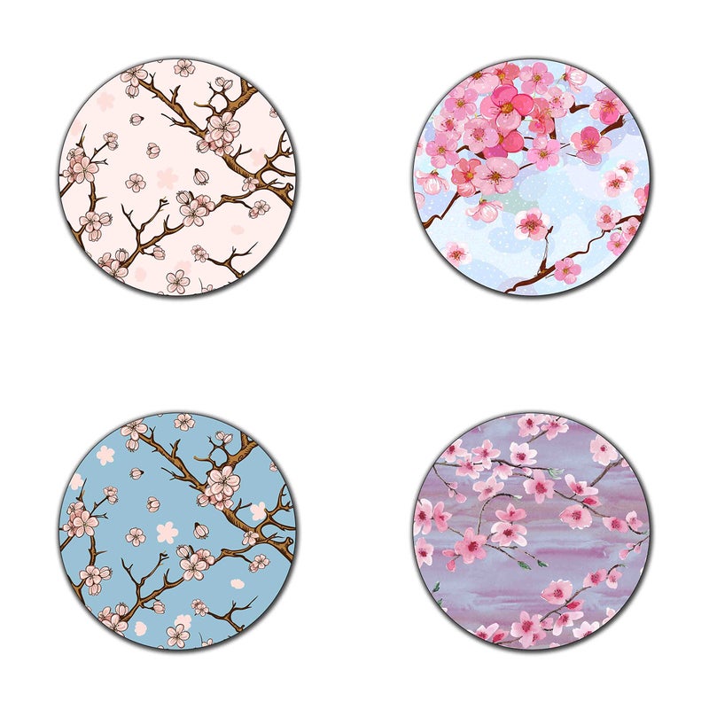 QJ CMJ Cherry Blossom Pattern Round Coaster Set - Made of Recycled Rubber - Set of 4 - Image 1