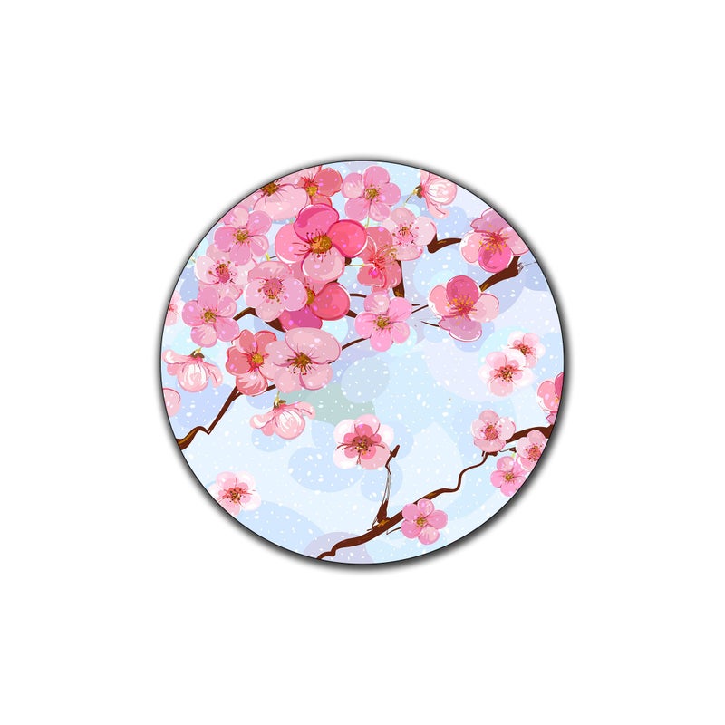 QJ CMJ Cherry Blossom Pattern Round Coaster Set - Made of Recycled Rubber - Set of 4 - Image 3