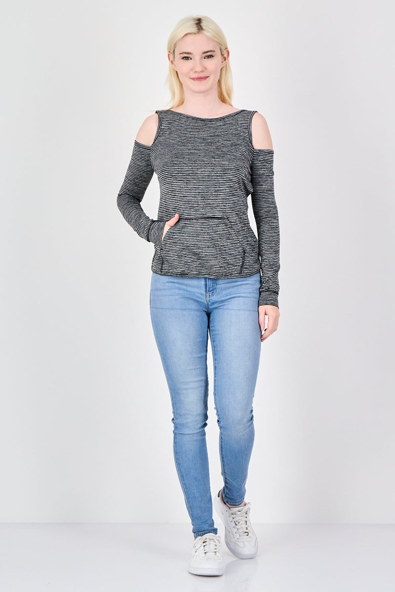 Body Language Women Round Neck Cold Shoulder Razor Pullover Top, Multicolor - Image 4