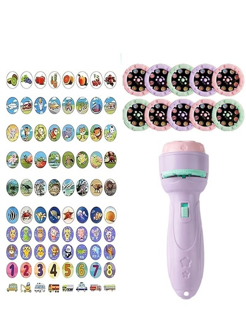 BlueFire Purple Kids Projector Flashlight Toy for Kids - Age 3-6 – 80 Educational Story Projections with 10 Interchangeable Slides, Night Light Bedtime Story Projector Torch | Interactive Learning & Sensory Development Toy | Sleep Companion Kids Storytelling Lamp | Portable Handheld Flashlight Toy Gift for Boys & Girls - Image 1