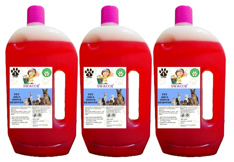 swacch Pet Aqua Odour Remover Liquid I Pet Safe Deodorizer for Home & Pet Areas I 1 Litre Pack of 3 Strawberry - Image 1