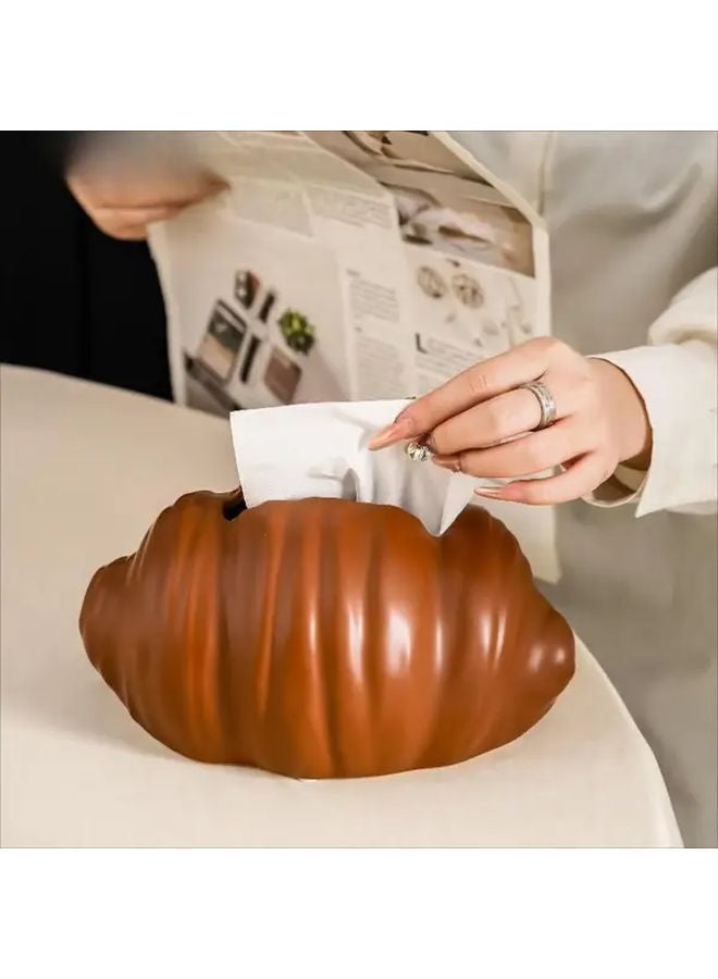 Cream Croissant Ceramic Tissue Box Elegant Round Design For Bathroom Living Room Decor - Image 5