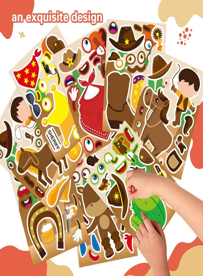 DUJAA 24 Sheets Western Cowboy Stickers, Make Your Own Cowboy Hat Boots Cactus Decals for Kids, Make a Face Sticker, Art Craft Party Favor Supplies - Image 5