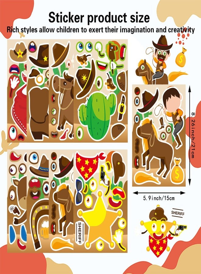 DUJAA 24 Sheets Western Cowboy Stickers, Make Your Own Cowboy Hat Boots Cactus Decals for Kids, Make a Face Sticker, Art Craft Party Favor Supplies - Image 2