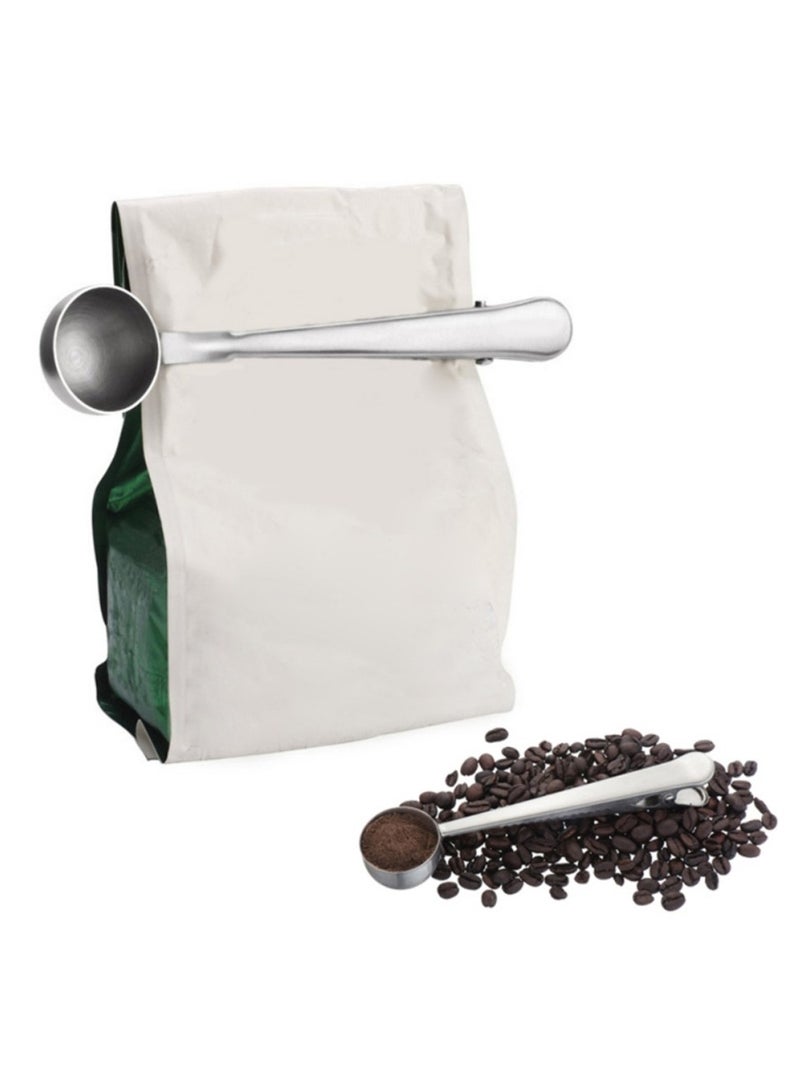 2PCS Coffee Scoop Clip Stainless Steel Tablespoon Coffee Spoon With long handle Multifunction Sealing Bag Clip For Tea, Coffee, Protein Powder, Instant Drinks, Kitchen Tools  - Image 1