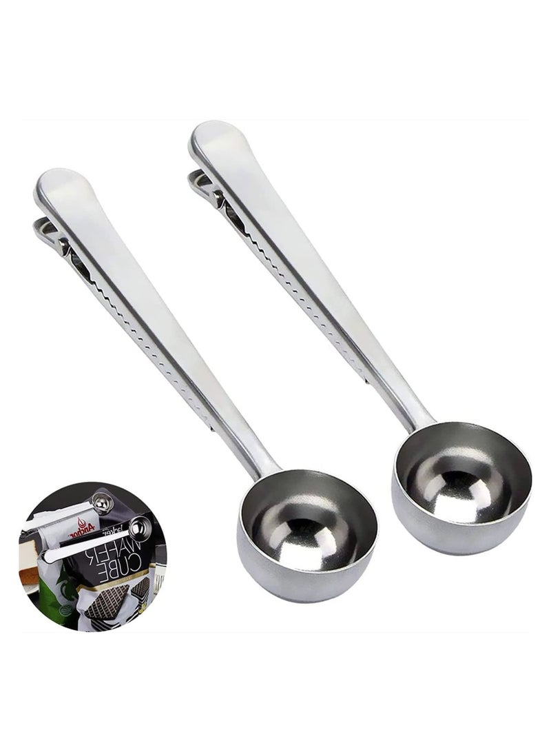 2PCS Coffee Scoop Clip Stainless Steel Tablespoon Coffee Spoon With long handle Multifunction Sealing Bag Clip For Tea, Coffee, Protein Powder, Instant Drinks, Kitchen Tools  - Image 2