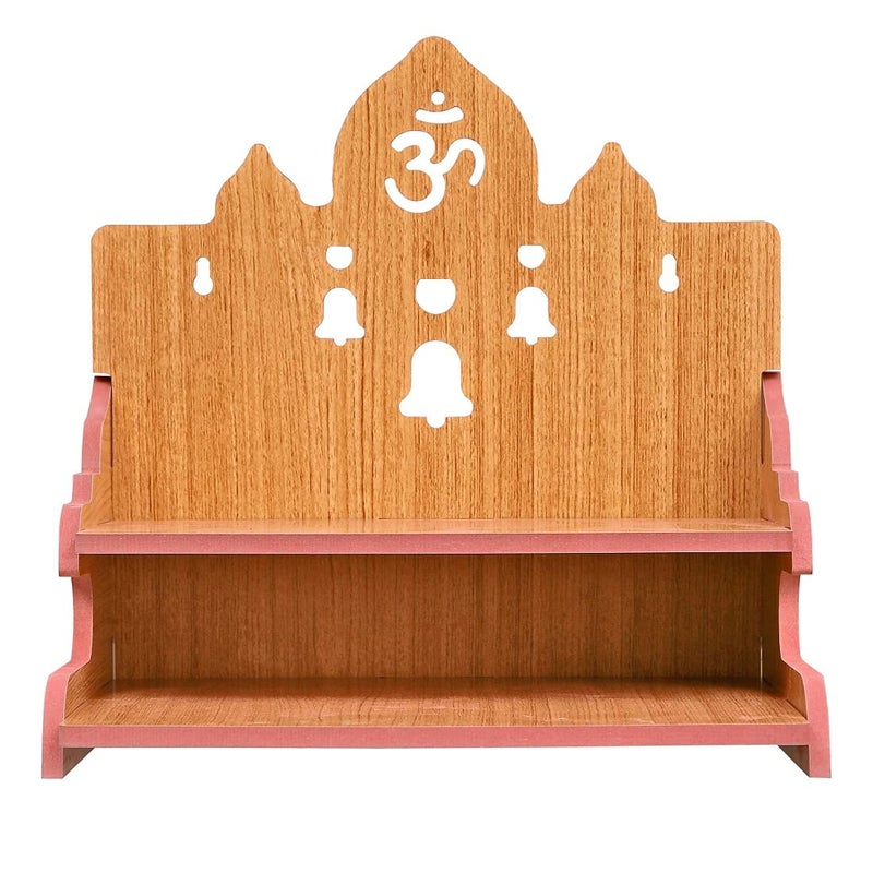 Lakhaji Beautiful MDF Wooden TempleHome Temple Wooden Temple with Bell Design Shape for Pooja Handcrafted and Laminated 11 X 105 X 11 Inch