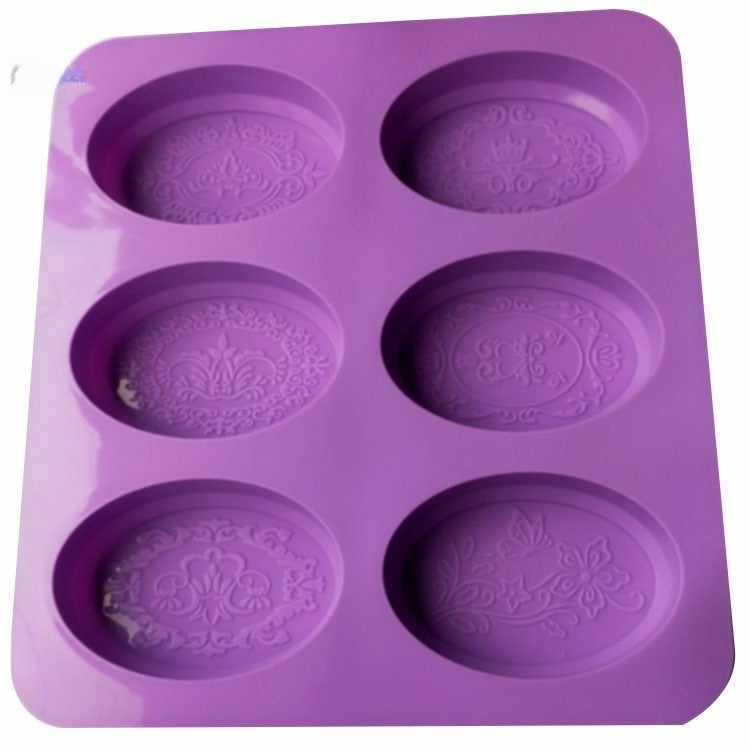 Six-even six-hole oval relief lace flower soap mold lace pattern soap mold handmade soap cake silicone mold(New Six Hole Oval Purple) - Image 1