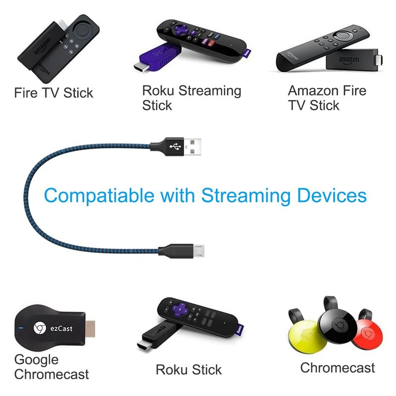 SCOVEE USB Power Cable for Fire Stick, Replacement Charger for Roku Streaming Stick, Express 4K/+, Premier, Micro USB Charging Cord for Chromecast, Short Cord for TV Stick - Image 4