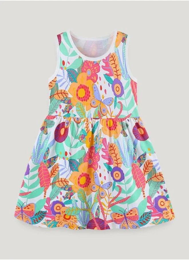 YUNIQEE Multicolour A-Line Crew Neck Printed Dress