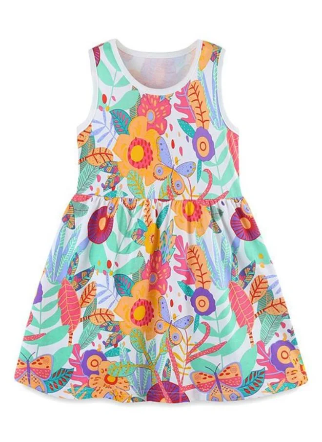 YUNIQEE Multicolour A-Line Crew Neck Printed Dress