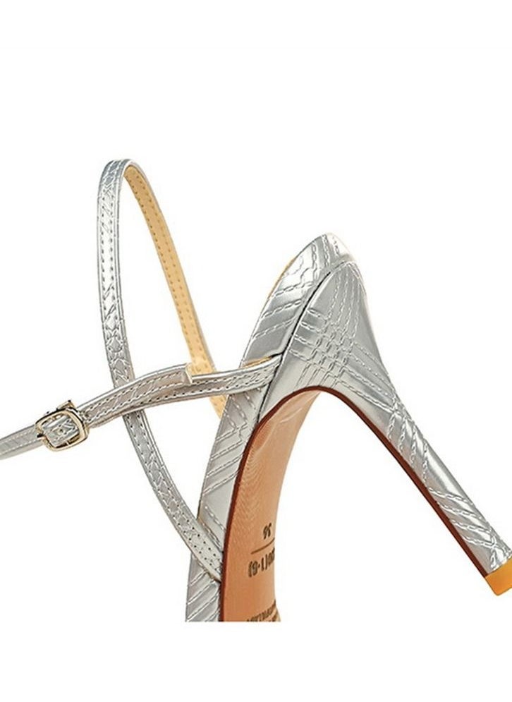 BIGTREE Pointed hollow high-heeled sandals 9.5CM Silver  - Image 1