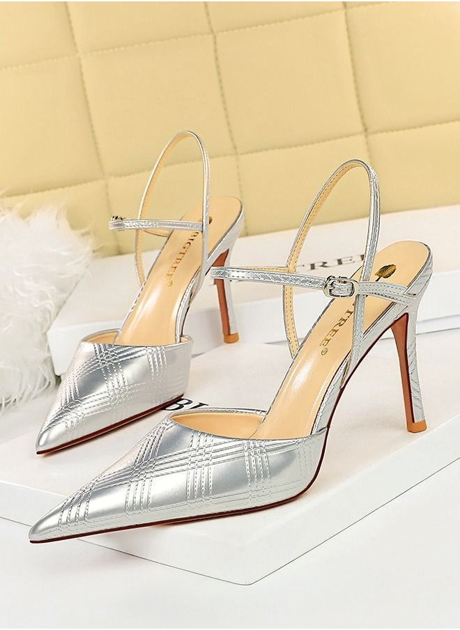 BIGTREE Pointed hollow high-heeled sandals 9.5CM Silver  - Image 3