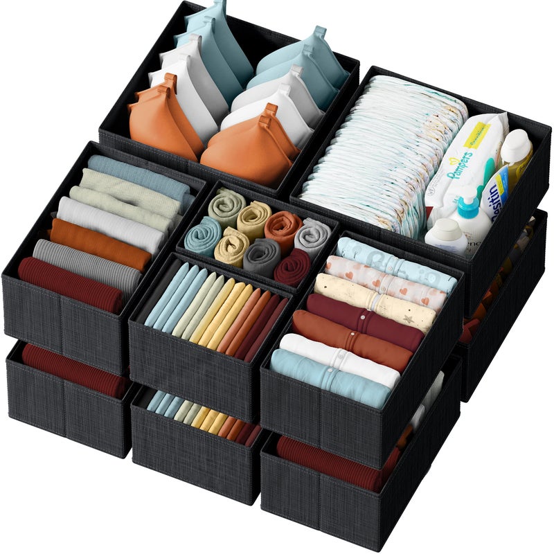 NEATERIZE Drawer Organizer Clothes Set of 12 Black  Dresser Organizer For Nursery Bedroom Closet