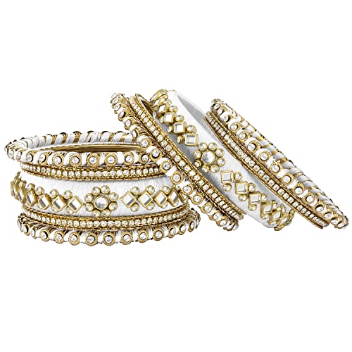 Peora Women Velvet Matching Fancy Silk Thread White White Chuda/Chura Bangle Set(Size 2.8) - Image 5