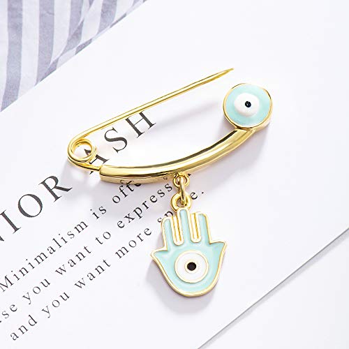 MANVEN Hamsa Evil Eye Stroller Pin Nazar Lucky Protection Clothes Brooch Diaper Bag Pin - Image 2