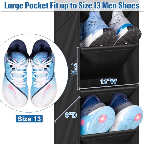 SLEEPING LAMB 2 Pack Narrow Over The Door Shoe Organizer with 8 Large Deep Pockets, Hanging Shoe Rack for Closet Door Storage for Boots, Sneakers (Black) - Image 3