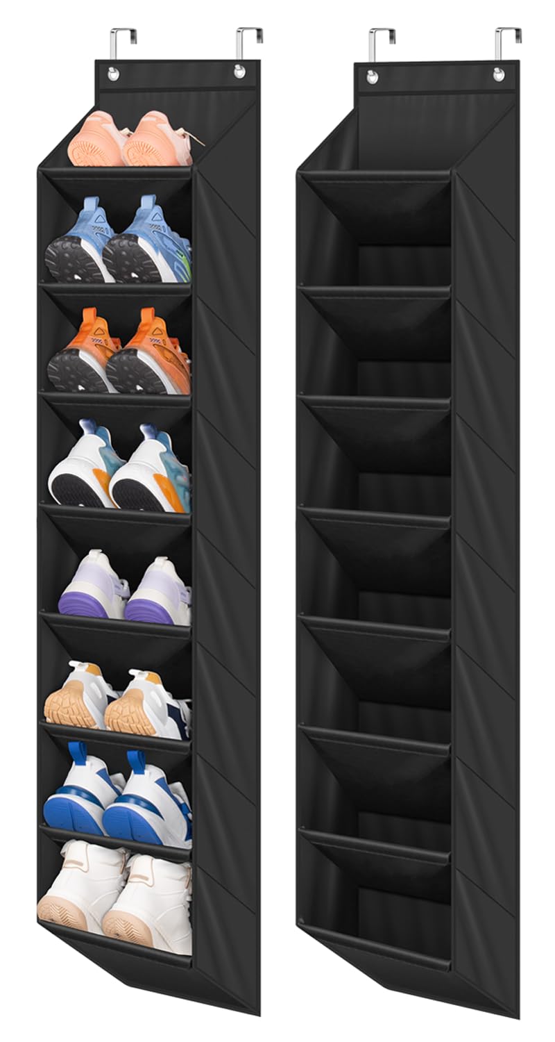 SLEEPING LAMB 2 Pack Narrow Over The Door Shoe Organizer with 8 Large Deep Pockets, Hanging Shoe Rack for Closet Door Storage for Boots, Sneakers (Black) - Image 1