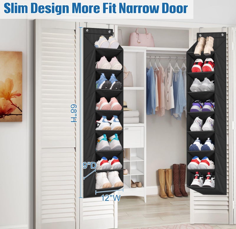 SLEEPING LAMB 2 Pack Narrow Over The Door Shoe Organizer with 8 Large Deep Pockets, Hanging Shoe Rack for Closet Door Storage for Boots, Sneakers (Black) - Image 2