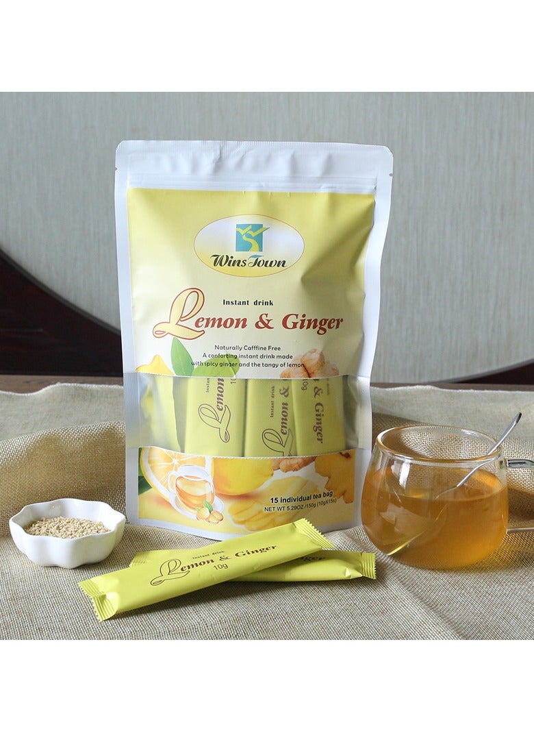 Wins Town lemon ginger tea bag ,Made With Spicy Ginger And The Tangy Of Lemon, Give You Warm Care,Health Support Dietary Supplements 15 Sachets  - Image 1