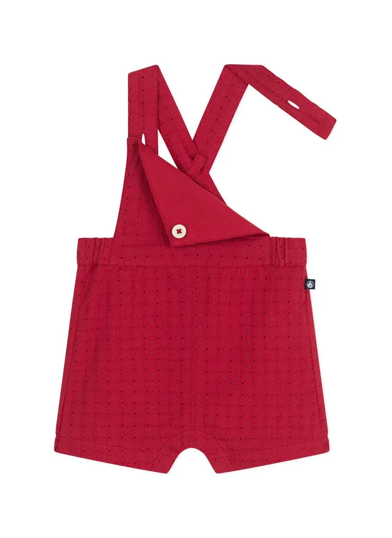 بيتي باتو Babies' short-leg cotton broderie anglaise dungarees