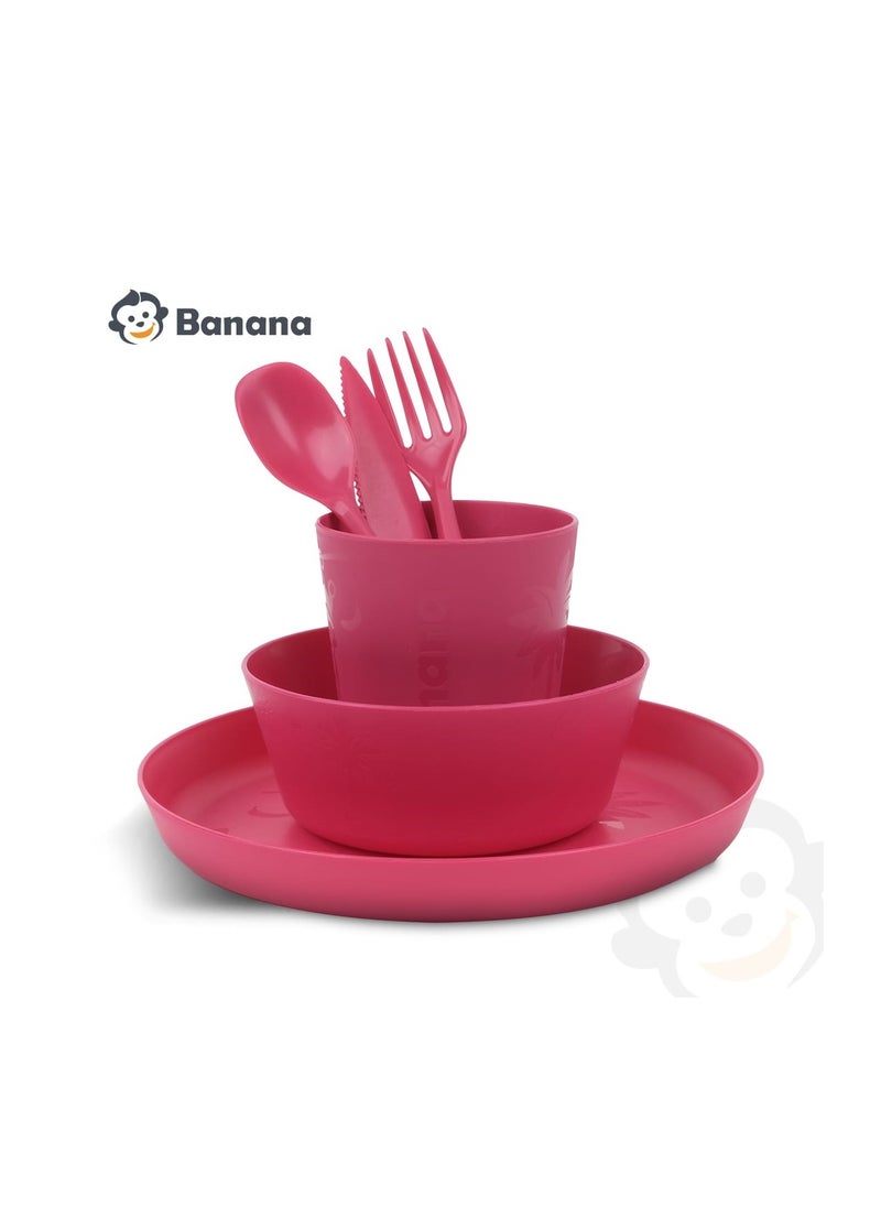 Banana Banana Jungle Plastic Food Prep Set Bowl Spoon Fork For Rooms - 6pcs - No:2740  - Image 1